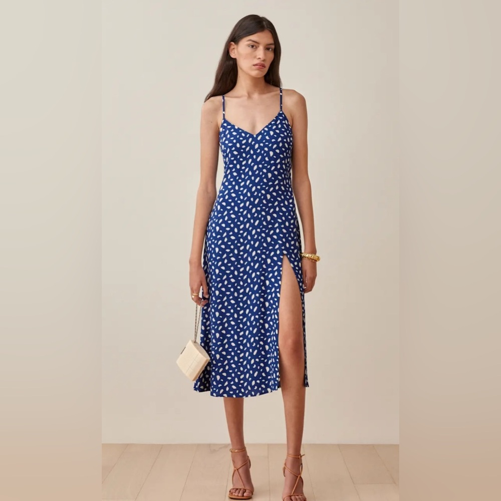 Blue and White Spotted Reformation Crimini dress size 0